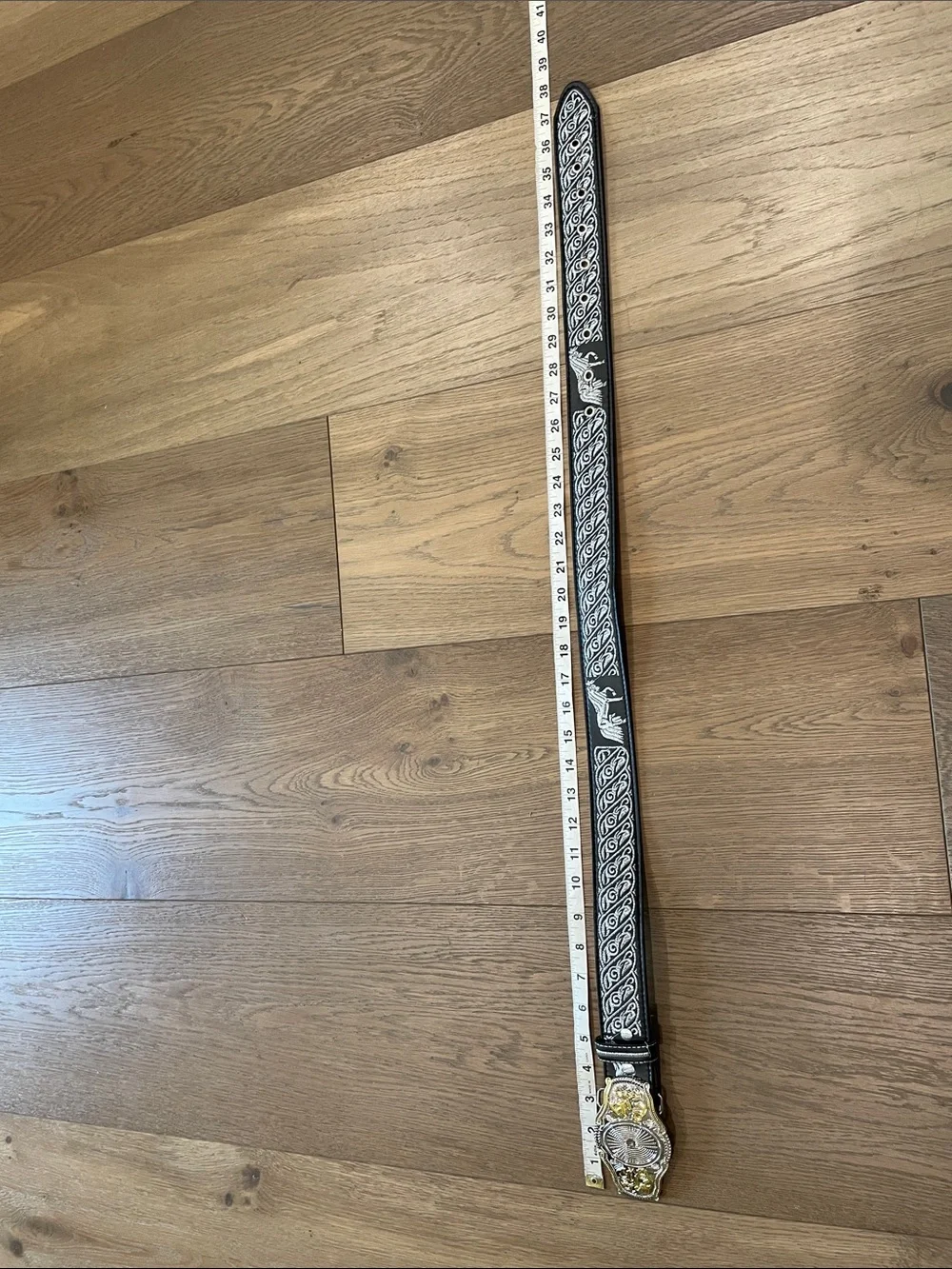 Black & Silver Wester Belt Embroidered Size 38 Unisex